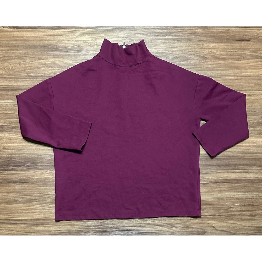 Emerson Frye Women's Edie Ponte Mock Neck Zip Pullover Top Burgundy Red Sz M
